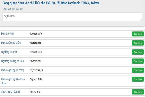 Yaytext Info - #1 Công cụ tạo kiểu văn bản trên FB, Tiktok